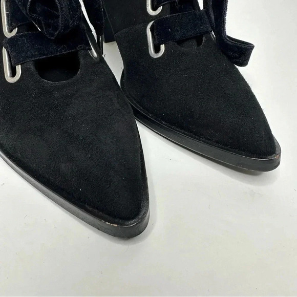 ZINDA Spain Black Suede Wide Ribbon Lace-Up Heeled Booties Side 37 - Picture 8 of 11